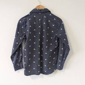 Old Navy Boy's Chambray Button-Up Shirt with Printed Graphics, Medium, Dark Blue